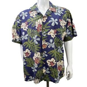 Vintage Hawaiian Shirt XL Made Hawaii Blue Floral 80 90s Aloha USA Single Stitch